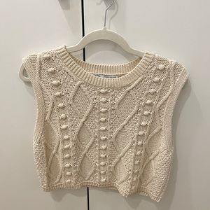Zara Cable Knit Cream Crop Vest - Sz Small